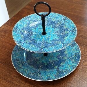 2 Tiered Serving Tray Opulent Blue